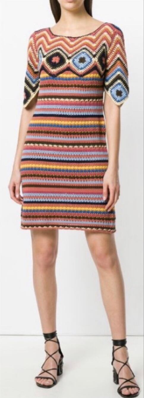 See by Chloé Crochet Stripe and Diamond Mini Dress Multicolor Size XS